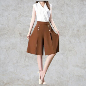 🌈Women's High Waisted Brown Retro Button Front Culottes XL
